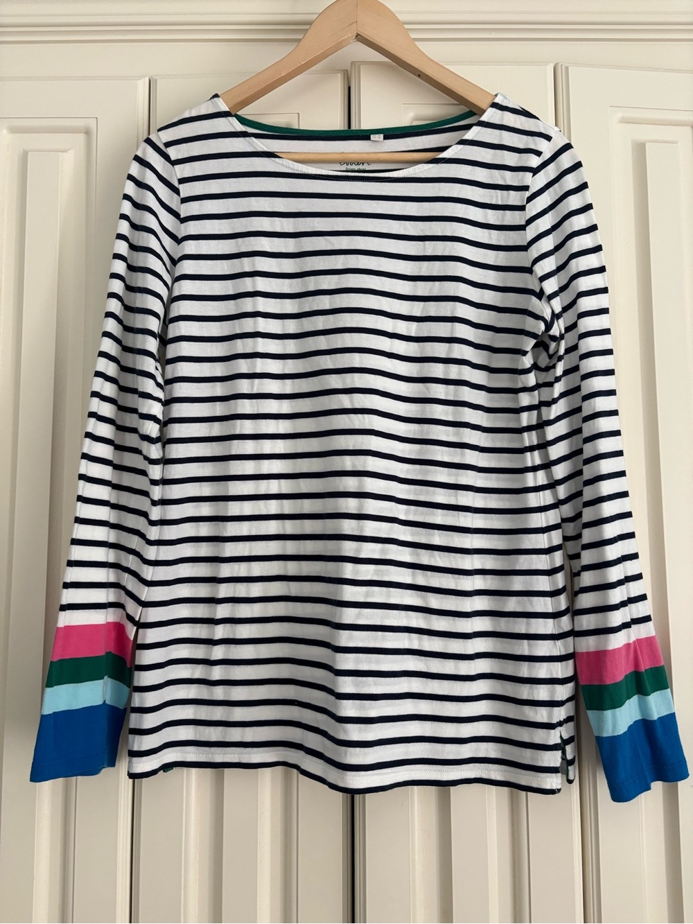 Boden Stripes Ahead of the Rest Boatneck Top with Colorblock Cuffs Cotton US 10